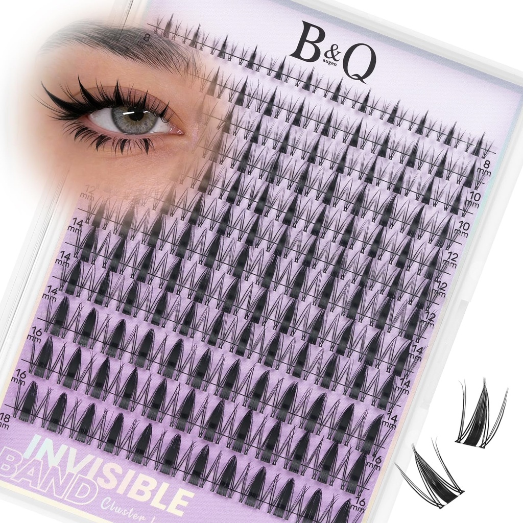 B&Q Fairy Lash Clusters - DIY Lash Extension at Home Beginner-Friendly Manga Lashes, 144pcs Eyelash Clusters with 0.3mm Invisible Band & Waterproof, Salon Look for Daily Work & Parties （Fairy 8-18mm）