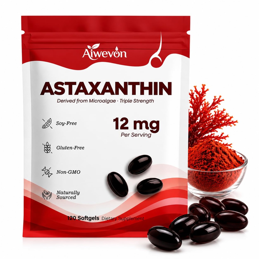 Astaxanthin 12mg Softgels Supplement, 120 Natural Astaxanthin from Microalgae with MCT Oil for Better Absorption, High Potency Antioxidant for Skin Eye Heart Joint Support, Non-GMO Gluten Free