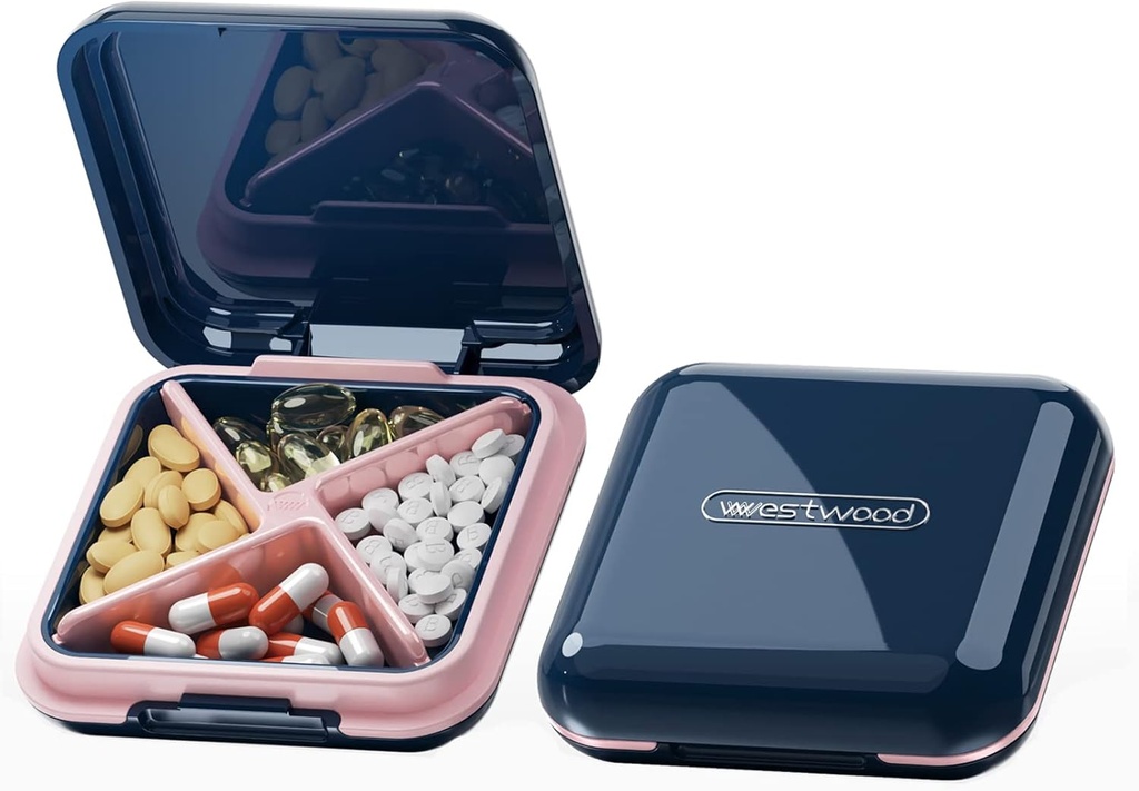 Caja de Píldora DUBSTAR - Funda pequeña impermeable para púrpuras Pocket Compact Travel Medicine Holder for Vitamins,Fish Oils,Supplements,Medication(Deep Blue)
