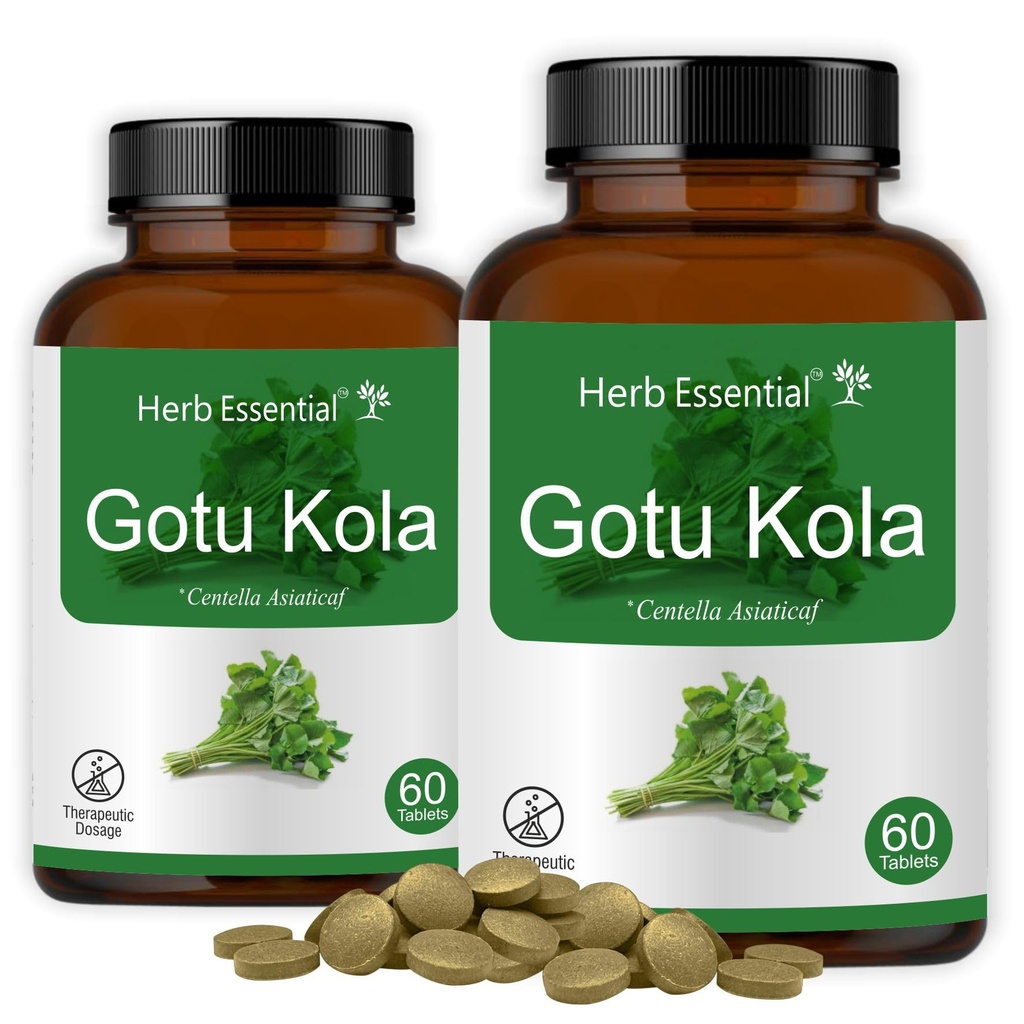 Herb Essential Gotu Kola Tablets 500mg, 120 Count, Brain Health Supplement