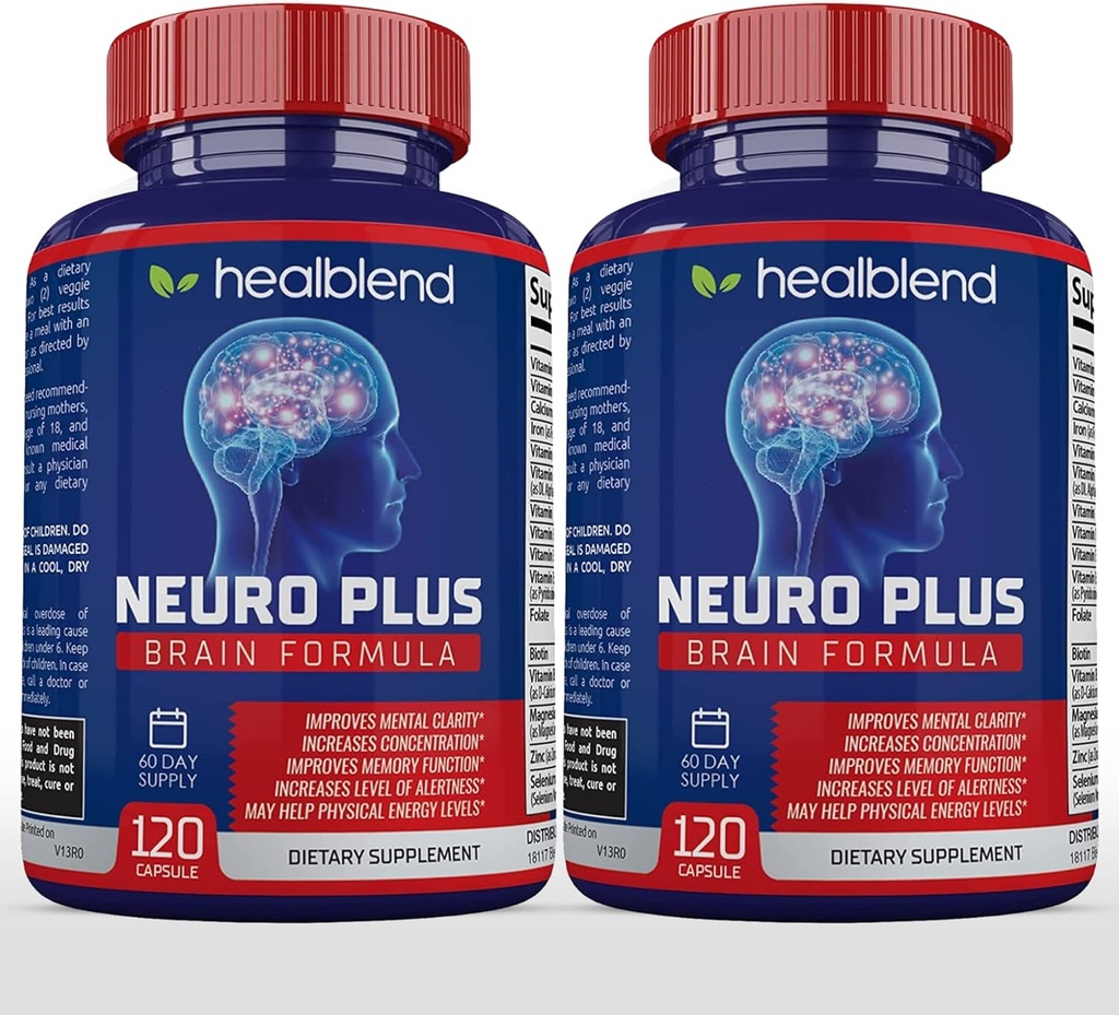 Neuro Plus Brain & Focus Formula - Suplemento Nootropic Brain Booster, apoya la salud cerebral, la claridad mental " Focus - mejora la concentración " energía mental – 120 cápsulas (2)