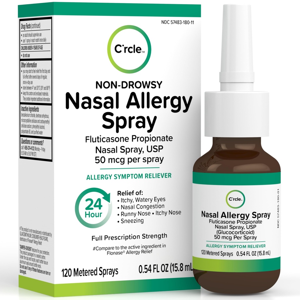 Fluticasone Allergy Nasal Spray Allergy Relief - 24 Hour Non Drowsy - Nose Spray Relief for Sinus Allergies - Prescription Strength Fluticasone Propionate 50mcg - 1 Month Supply