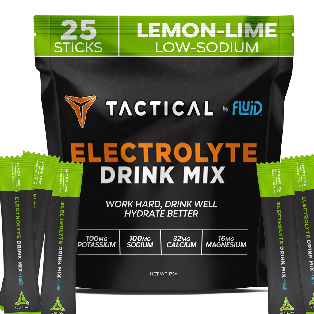 Fluid Tactical - Electrolyte Powder Packets, Acelerar la Re-Hydration, Sugar bajo, Electrolyte Drink Mix, Evitar la deshidratación, Eliminar los calambres