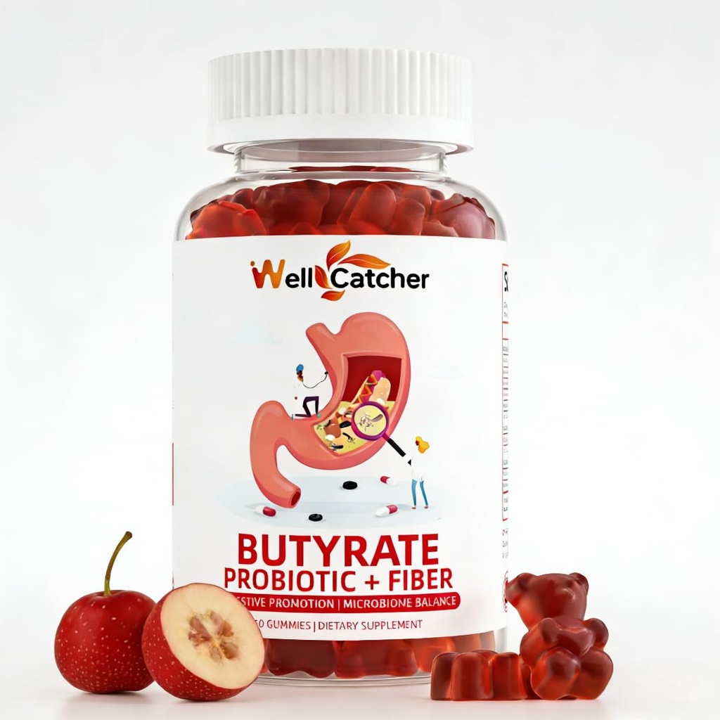 Butyrate Gummies Gut Health Supplement: Butyrate with Probiotic & Prebiotic Fiber Gummies for Women Men Sugar Free Digestive & Energy Metabolism Support Vegan Hawthorn Flavor 30 Days Supply