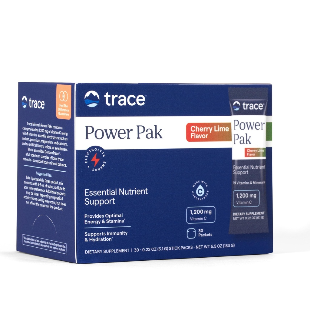 Trace Minerals Power Pak - Multivitamin Packets for Essential Nutrient Support - Hydration, Immunity & Energy - Vitaminas Naturales & Minerales - Cherry Lime - 30 Cuenta (30 Servimientos)