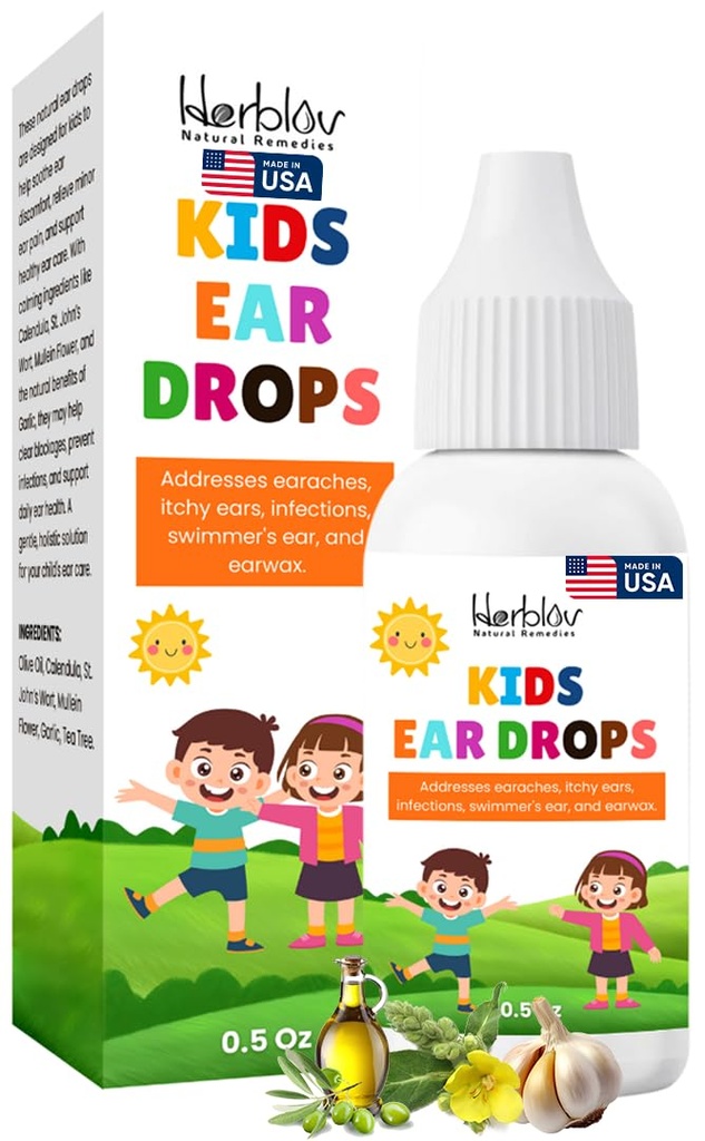 Natural Ear Drops for Kids – Organic Ear Oil Drops for Comfortable Ears, Relief from Ear Aches, Itchy Ears, and More – Safe for Children, Made in the USA