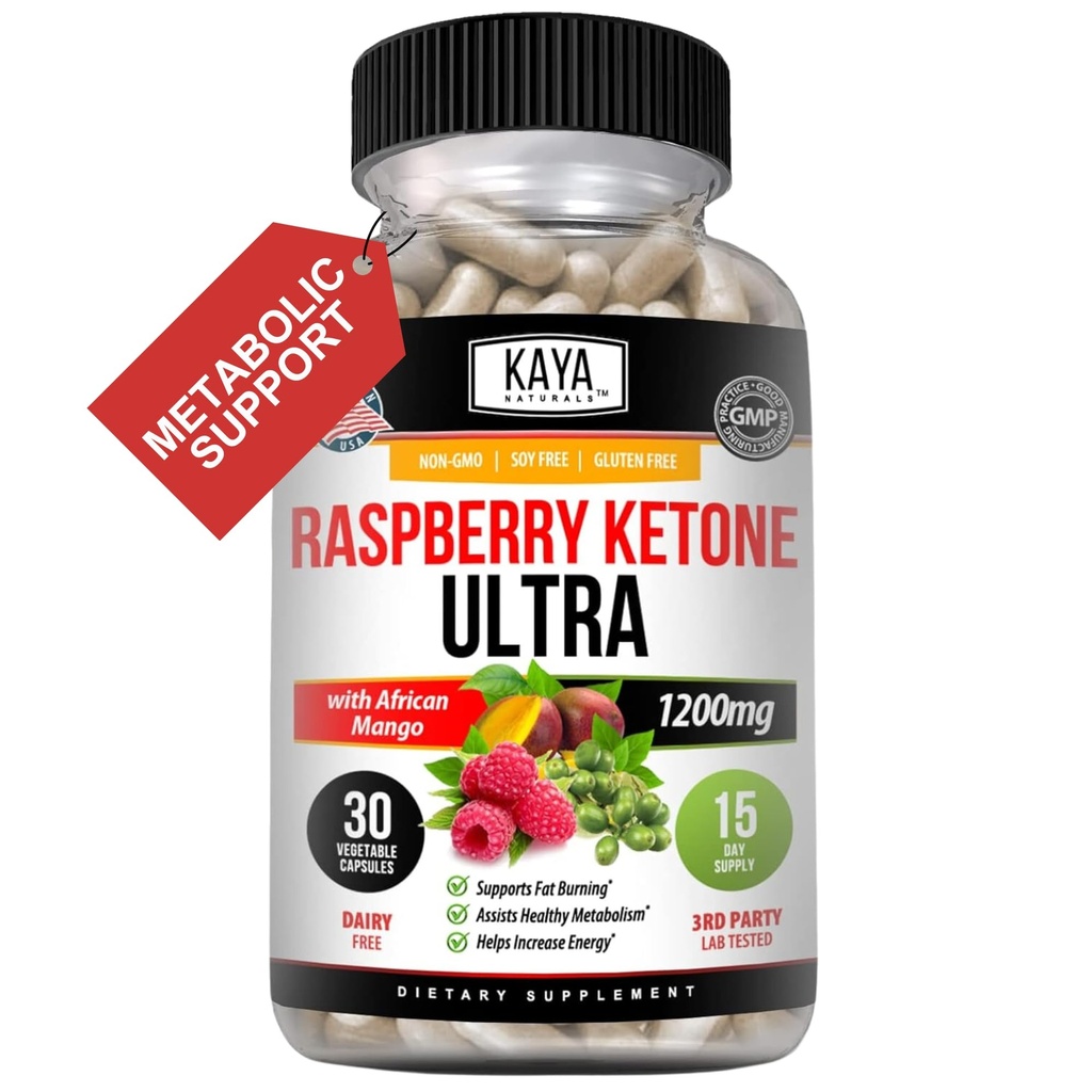 Kaya Naturals Keto Diet Raspberry Ketone - Suplemento de Pérdida de Peso, Control de Appetite, Metabolismo de Boost - 30 Cuenta...