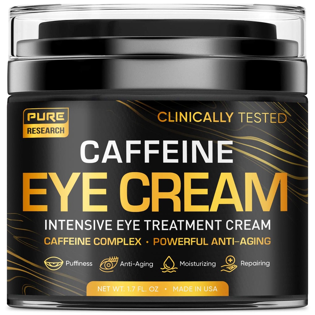 Crema del ojo de la cafeína para el envejecimiento, Círculos oscuros, Bolsas, Puffiness. Great Under Eye Skin + Face Tightening, Eye Lift Treatment For Men &amp; Women 1.7oz