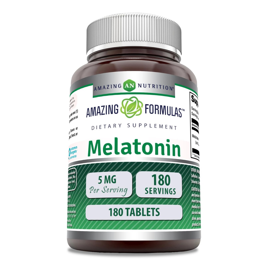 Amazing Fórmulas Melatonin Suplemento TENIDO Desarrollado TENIDO 5 Mg TENRI 180 Tablets Silencio No-GMO TENIDO Gluten Free TEN Made in USA