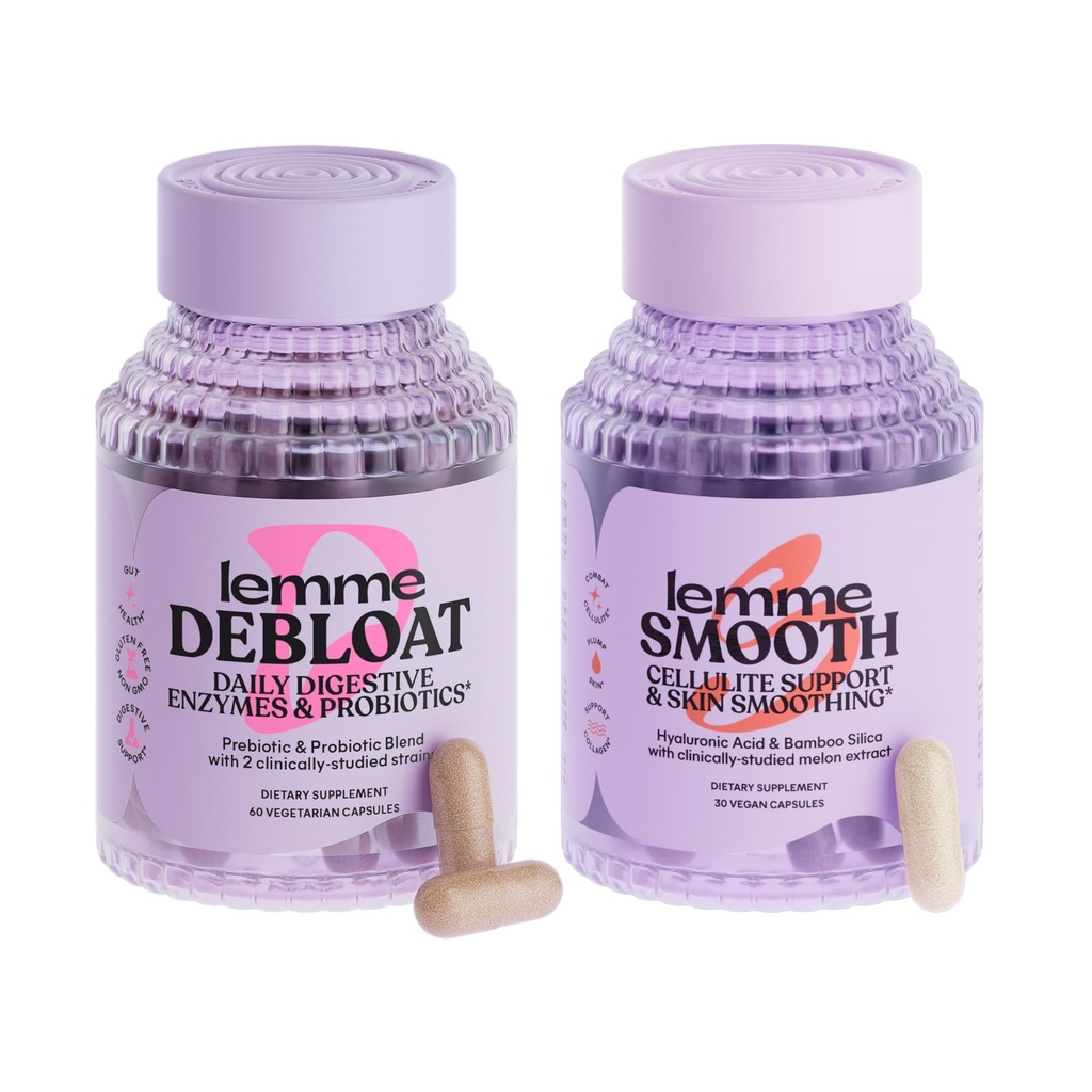 Lemme Debloat y Smooth Bundle - Prebiótico, Probióticos " Enzyme cápsulas digestivas para Bloating & Gas Relief, Reducir la celulitis, Plump Skin, Smooth Cellulite
