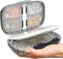 Organizador de píldoras de viaje - Airtight Medicine Case for Traveling Portable Pharmacy Box with Labels Vitamin Container 8 Compartment Supplement Medication Holder Large Capacity Daily (Black-2)