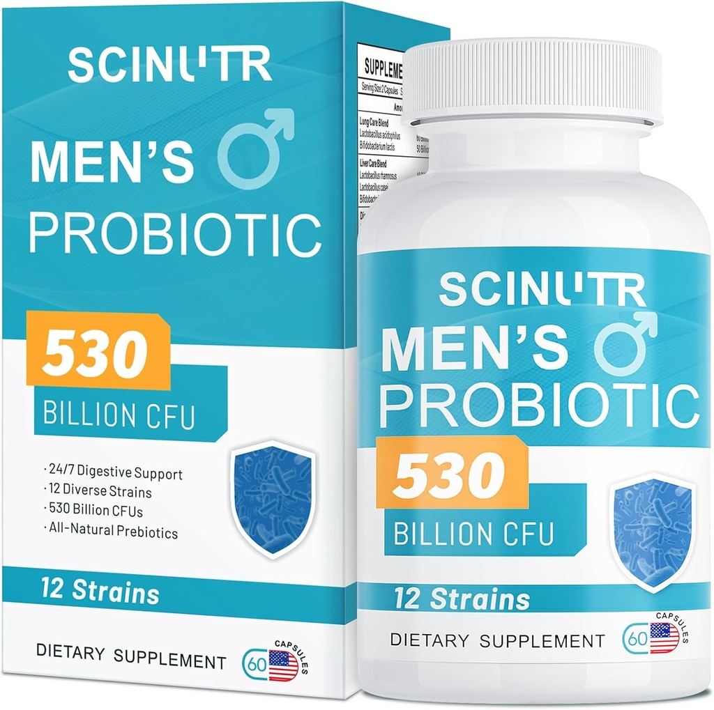 Probióticos para Hombres, 530 millones de millones de UF &amp; 12 Strains, Probiótico con Turmeric Cranberry & Goji, Gut Health para Hombres, apoya la salud digestiva, microbioma, colon, &amp; Immune Health, 30-Day Supply