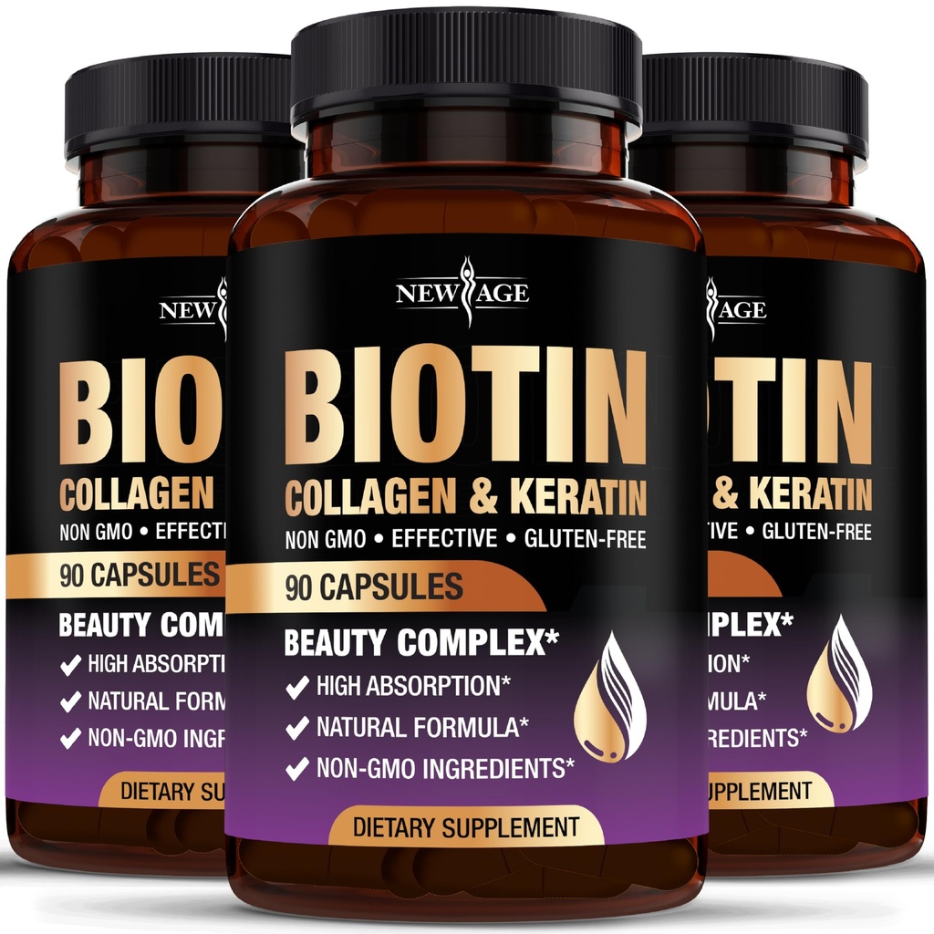 NEW AGE Biotin Collagen Keratin Hyaluronic Acid - 50,000mcg Hair Growth Vitamins for Men and Women, Nails, Hair, Skin Vitamins and DHT Blocker with Vitamin E Folic Acid Pumpkin Seed MSM- 270 Count