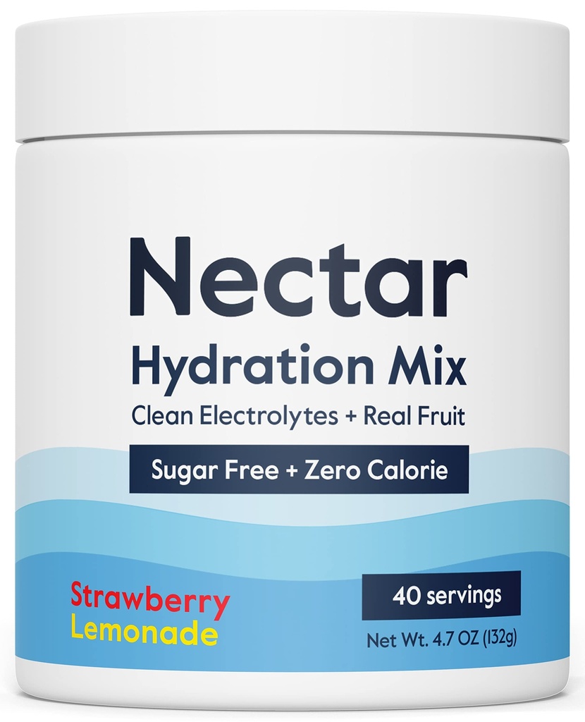 Nectar Sugar Free Electrolytes Powder - Fruta Orgánica Sin Azúcar o Calories - Hidration Powder for Dehydration Relief and Rehydration - Keto y Paleo (Strawberry Lemonade 40 Serving Tub)