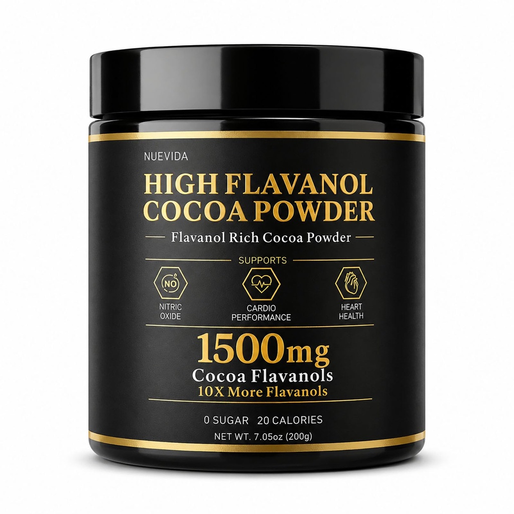 High Flavanol Cocoa Powder, 1200 mg Flavanols & 10X Concentrated Cocoa Extract with 600mg Epicatechin, Supports Heart Health, Nitric Oxide & Energy – Used To Relieve Afternoon Fatigue