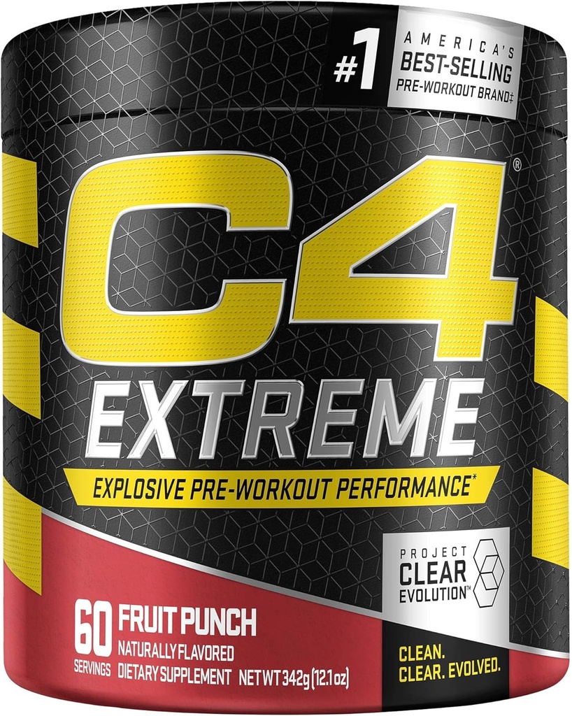 C4 Extreme Pre Workout Powder Fruit Punch ← Preworkout Energy Supplement for Men &amp; Women TEN 200mg Caffeine + Beta Alanine + Creatine TEN 60 Servings