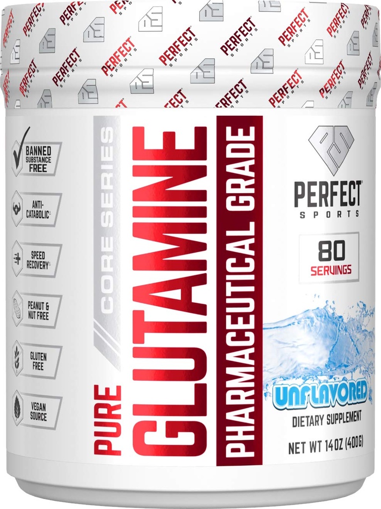 Perfect Sports Free Form Glutamine Powder | 100% Pure, Micronized, HPLC Tested Glutamine | Immune & Gut Health | Vegan & Non GMO | 80 Servings (Unflavored)