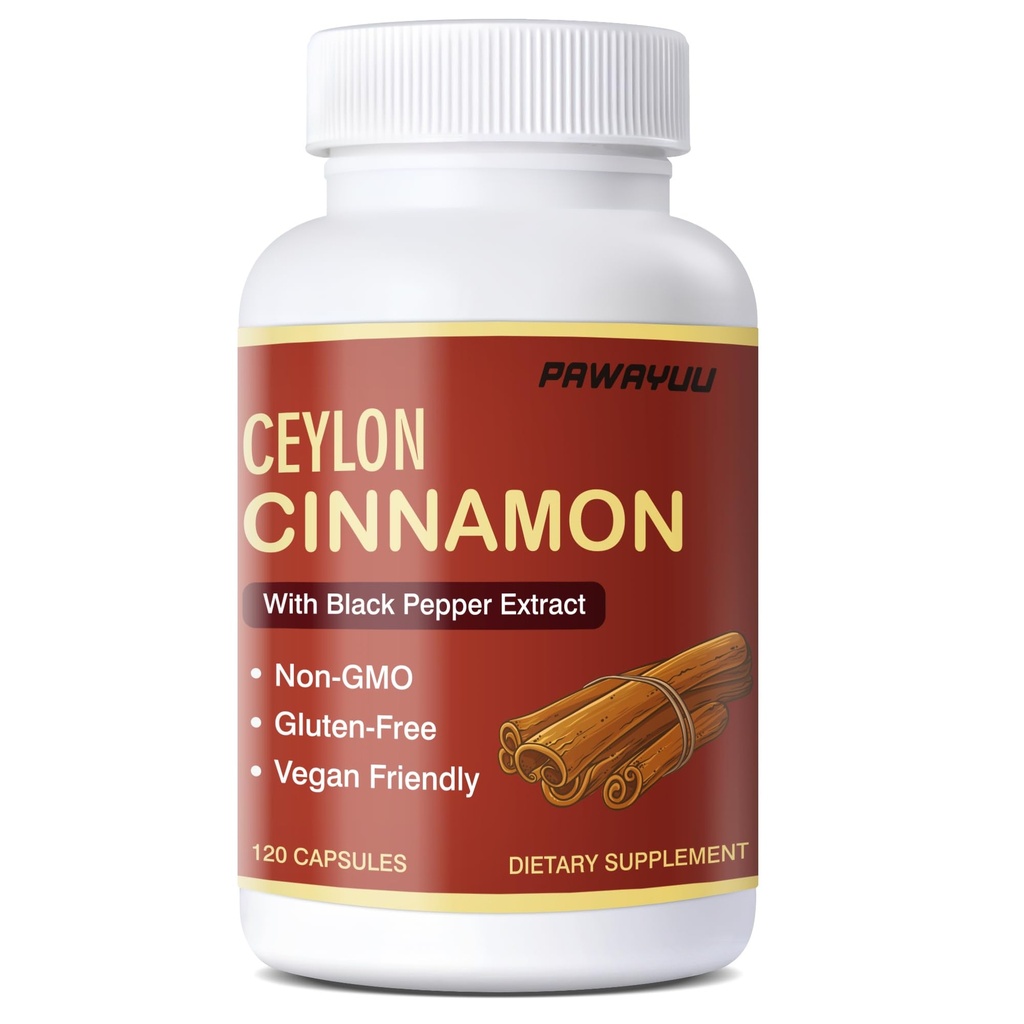 PAWAYUU Ceylon Cinnamon Supplement, 1000mg Ceylon Cinnamon with Bitter Melon & Black Pepper, Supports Metabolic Health, Non-GMO, Vegan, 120 Capsules