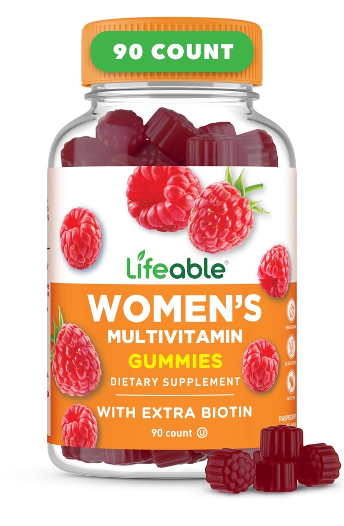 Lifeable Womens Multivitamin Gummy | with Vitamin A, C, D, E, Niacin, B6, Folate, B12, Biotin, Pantothenic Acid, Iodine, Zinc | Great Tasting Multivitamin for Women Gummies | 90 Gummies