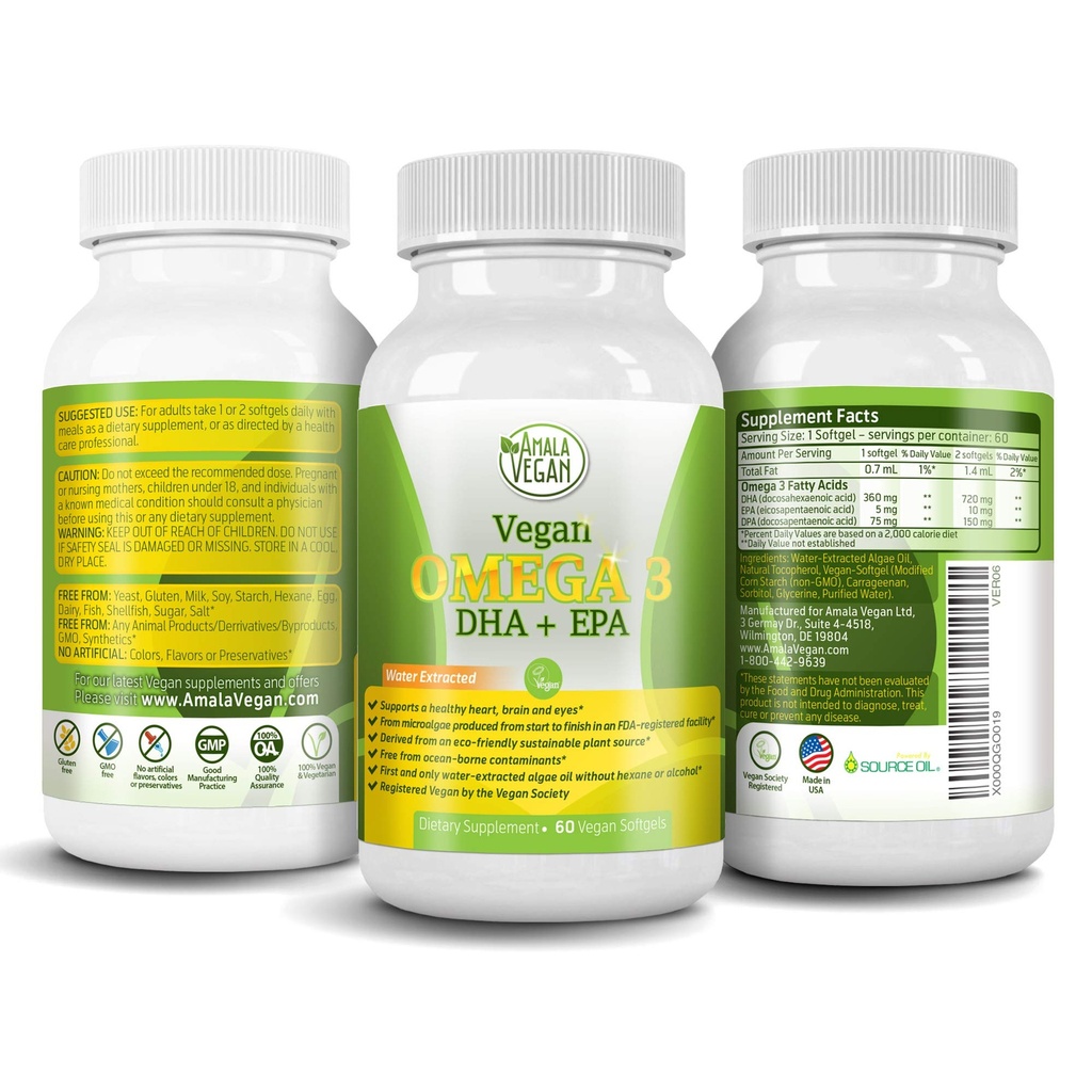POTENT VEGAN OMEGA 3 Supplement: Better Than Fish Oil! Plant Based Water Extracted Algae Oil- DHA EPA DPA Fatty Acids- Non GMO- Improve Immune System, Joint, Heart, Skin & Brain Health- 2 Month Supply