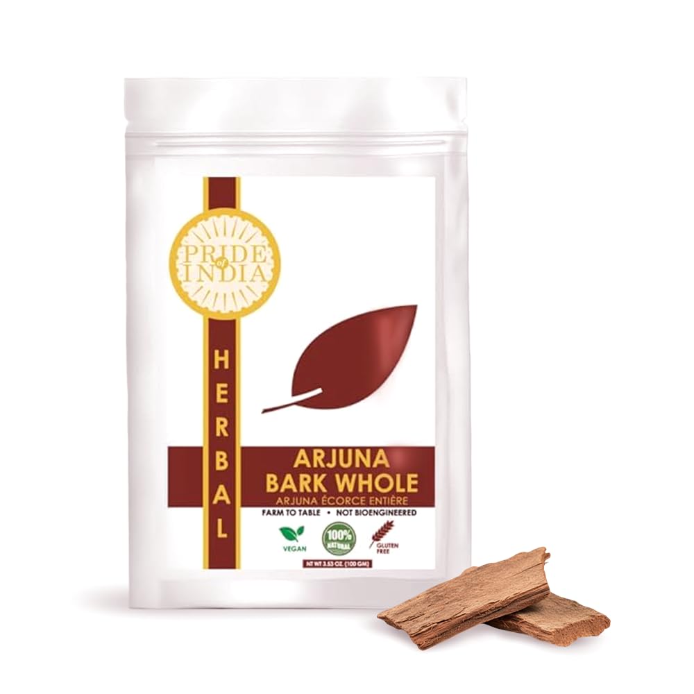 Pride Of India Arjuna Bark Whole 3.53 oz | Arjun Chaal Whole Bark Herbal Ingredient | Natural Terminalia Arjuna Bark for Tea, Ayurvedic Blends & Traditional Indian Recipes | Gluten & Additives Free