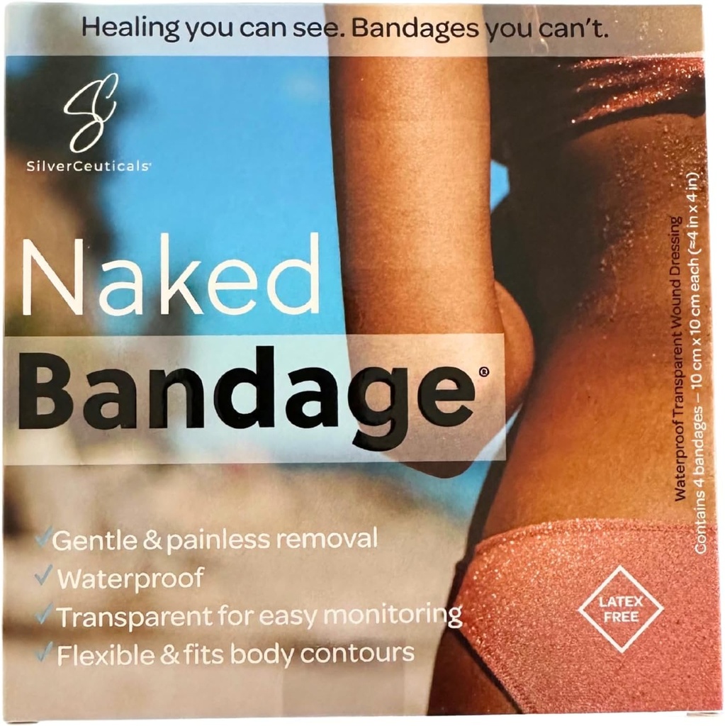 Bandage desnudo - Mantén cortes rayas quemados " tatuajes húmedos - respirable " transparente - curación de monitor - eliminación libre de dolor - agua " resistente al sudor - Sellas Out Dirt - (4) 4in x 4in hojas