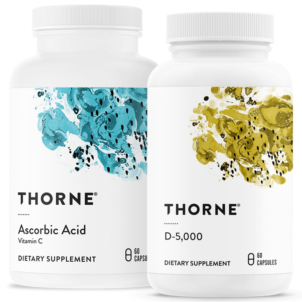 THORNE - Immune & Wellness Support Bundle - Ácido asórbico & vitamina D-5000 - Función antioxidante &amp; inmunológico - 60 prestaciones