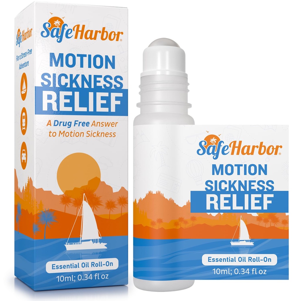 SafeHarbor Motion Sickness Relief Roll-On | Anti Nausea Essential Oil for Sea Sickness, Dizzy & Carsick Relief in Children and Adults, Your Cruise Ship Essential | 100% Natural, Drug Free (10 ml)
