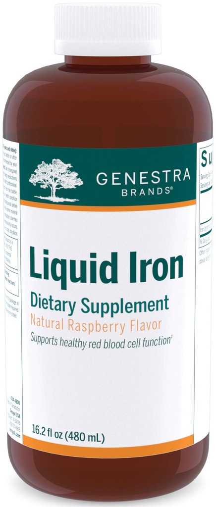Genestra Marcas Líquido Hierro Silencioso Suplemento Mineral Colloidal Silencio Natural Raspberry Flavor Silencio 16.2 fl. oz.