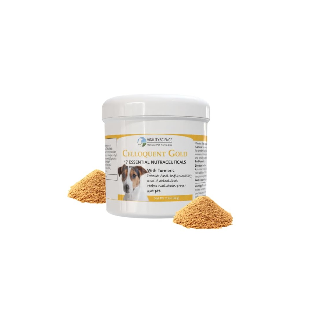 Vitality Science Celloquent Gold for Dogs | Holistic Advanced Immune Support Supplement | 17 Proven Ingredients | Auto Immune, Vomiting and Diarrhea, Depression | 60g