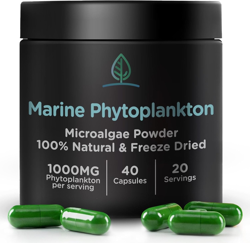 Marine Phytoplankton Capsules by Holistic Bin | Naturally Grown in Nordic Seawater | Vegan Omega 3 Supplement | Rich in Amino Acids, Chlorophyll, Vitamins, & Trace Minerals