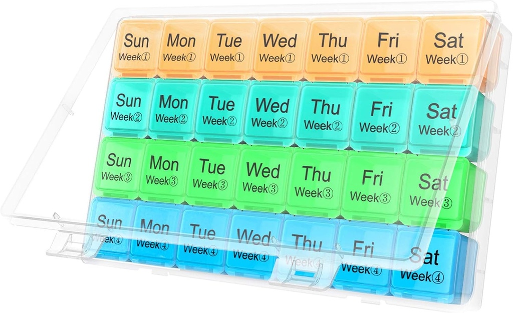 Large Monthly Pill Organizer 28 Day Medication Organizer Storage by Week,Extra Large Compartments Dust-Proof Pill Case Medication Reminder Travel Container for Vitamins/Fish Oil/Supplements