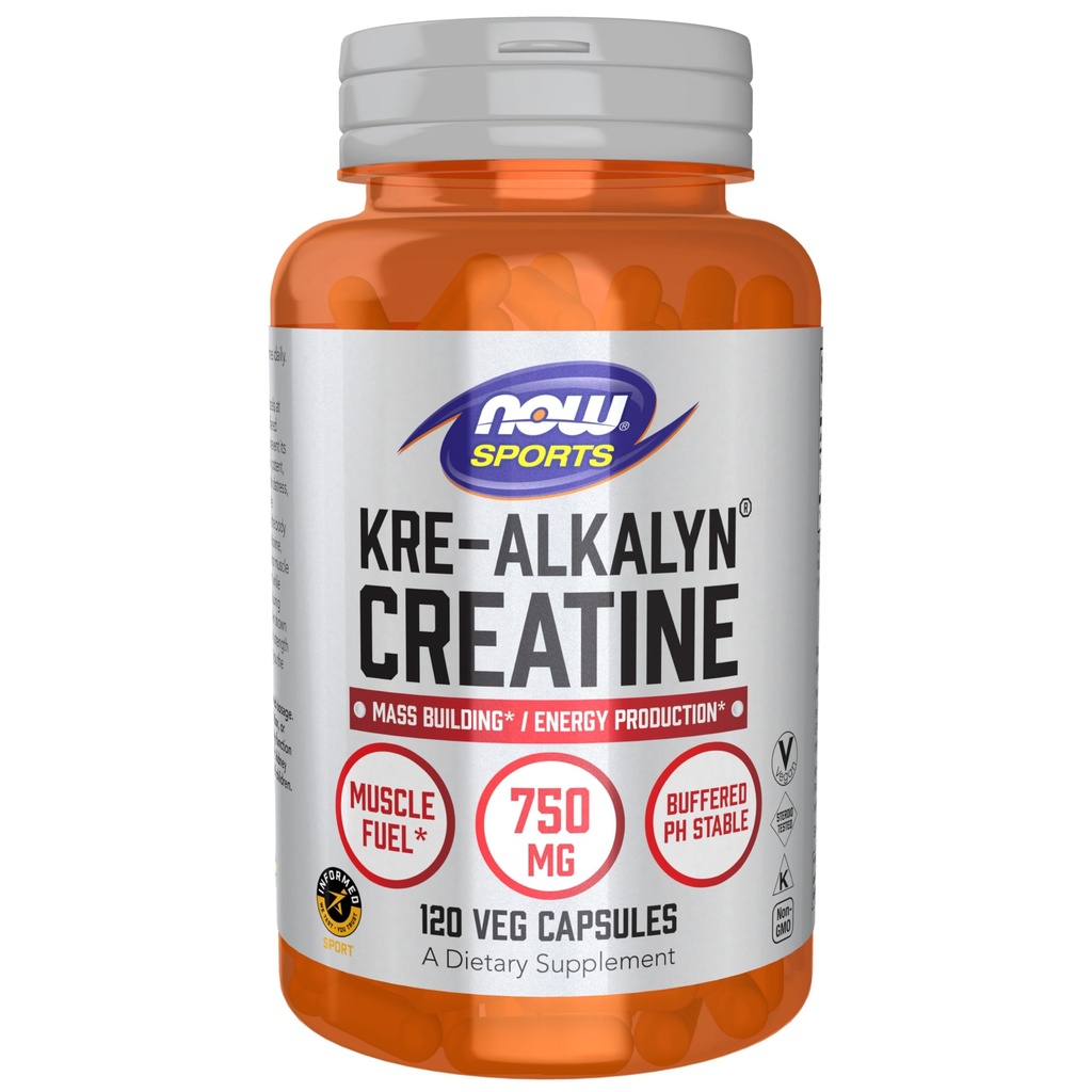 NOW Foods Sports Nutrition, Kre-Alkalyn Creatine 750 mg, Mass Building*/Energy Production*, 120 Veg Capsules