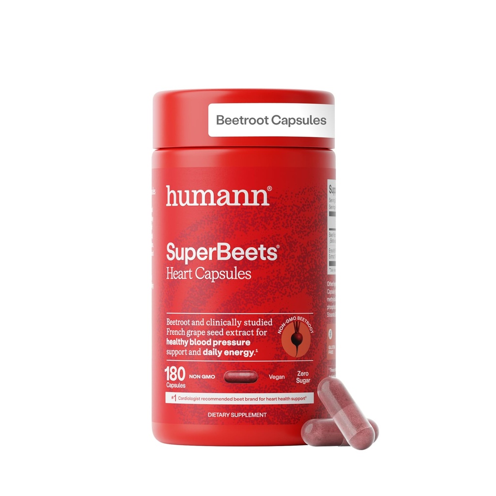 HumanN SuperBeets Beet Capsules Quick Release 1000mg, Helps Support Nitric Oxide Production, Blood Pressure, Heart Health, Contains Non-GMO Beetroot Powder, Studied Antioxidants 180 Count