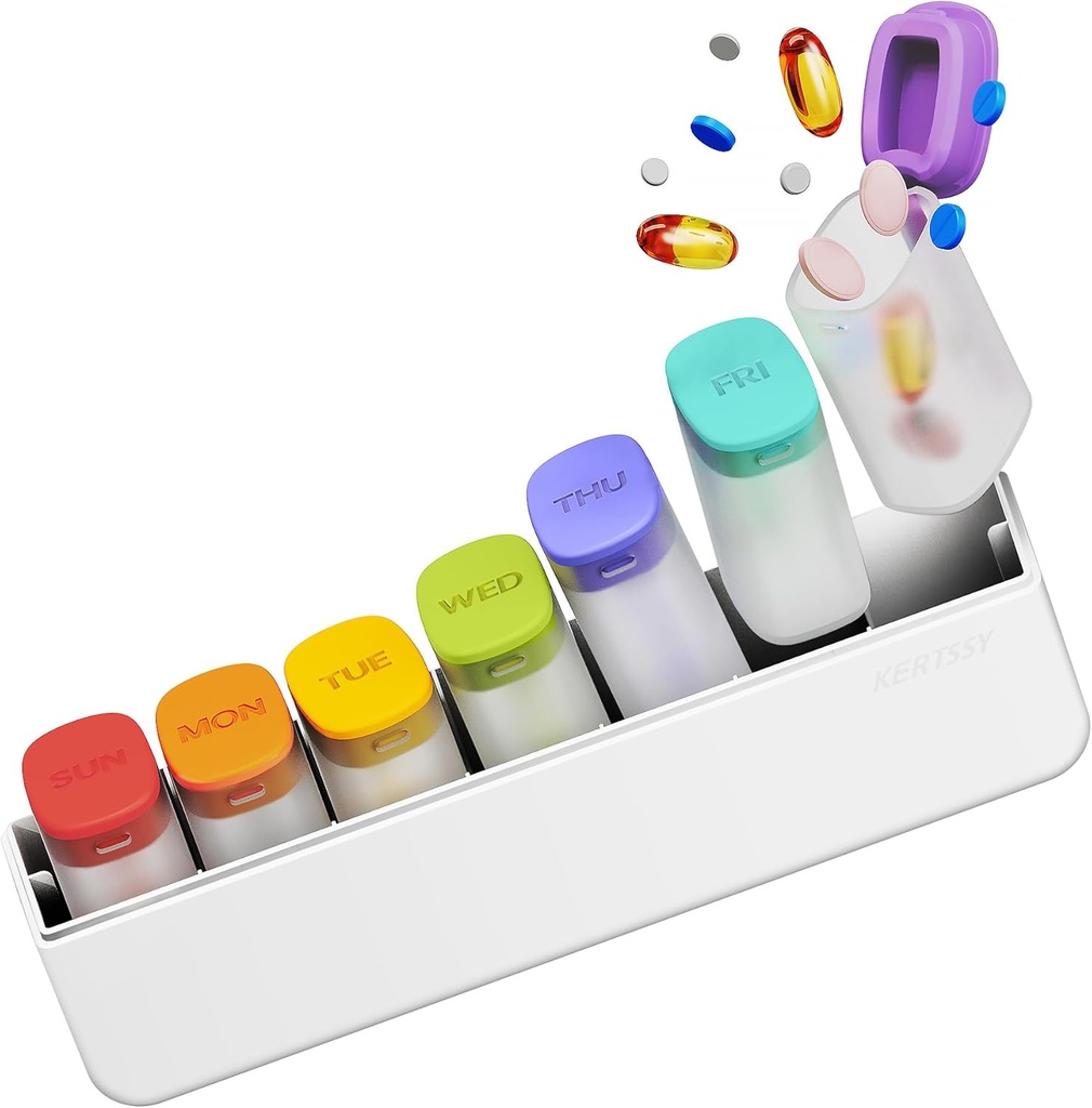 Organizador semanal de píldoras 1 vez al día - Caja de píldoras de viaje 7 días, gran recipiente de medicina para medicamentos diarios vitamina suplemento aceite de pescado, portable semana píldoras organizadores dispensador, blanco