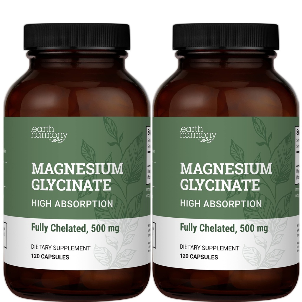Armonía de la Tierra Magnesio Chelated Glycinate 500mg - 120 Capsules (2-Pack, 1000mg Total)