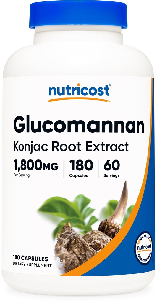 Nutricost Glucomannan 1,800mg Per Serving, 180 Capsules - Natural Fiber Source, Non-GMO, Gluten Free
