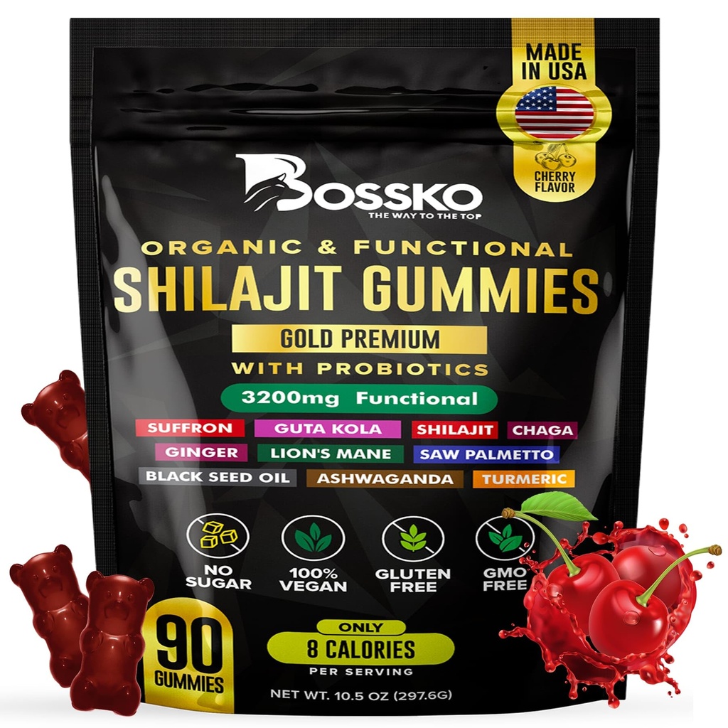 3200 MG Pure Himalayan Shilajit Gummies Orgánica para Mujeres Hombres con Probióticos &amp; Magnesio Ashwagnadha Chaga Turmeric Fulvic Acid 105+ Trace Minerals I Vegan Non-GMO I Lab Tested I 90 Count