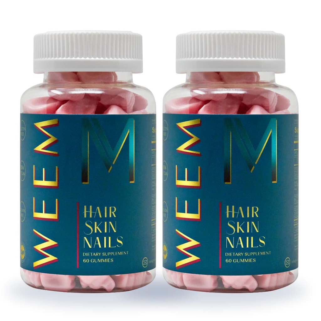 WEEM Hair Skin and Nails Gummies - Supports Healthy Hair - Vegan biotin Vitamins for Women & Men Supports Faster Hair Growth, Stronger Nails, Healthy Skin, Extra Strength (2)