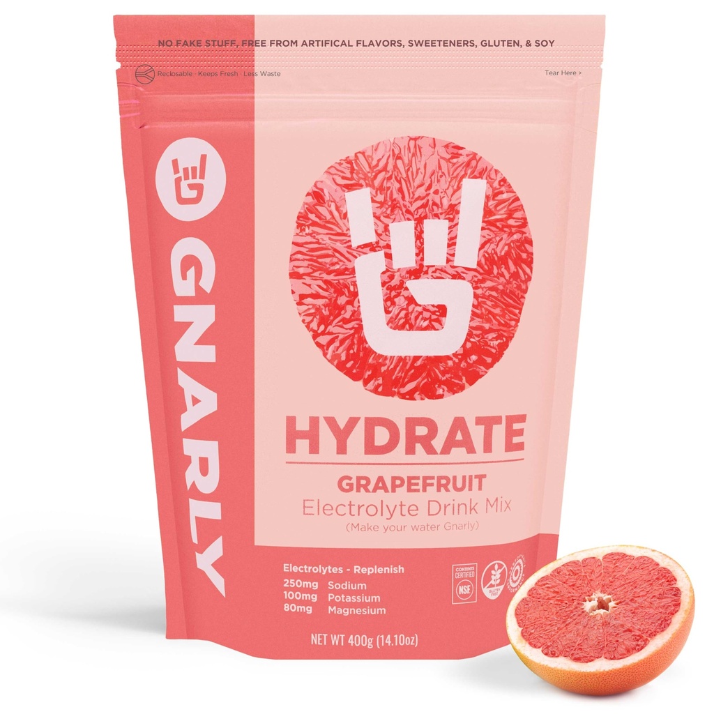 Gnarly Nutrición Hydrate Electrolyte Powder – Ruby Red Grapefruit Ejercicio Hydration Drink Mix – NSF Contents Certified – Electrolyte Solution, Performance " Recovery – Ruby Red Grapefruit, 14.10 oz