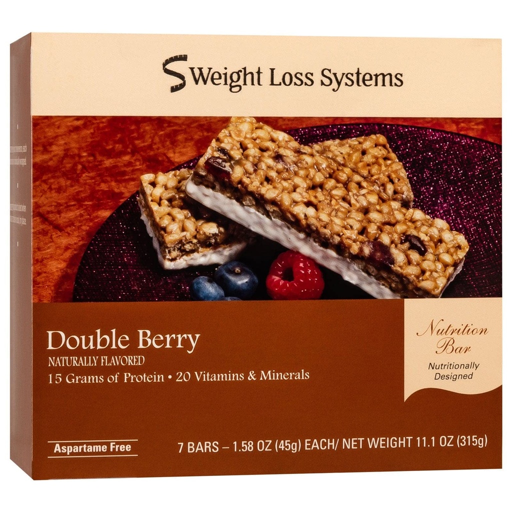 Weight Loss Systems Double Berry Protein Bars, 15g Protein, Low Calorie, Low Fat, Vitamin Fortified, Aspartame Free, High Fiber, Certified Kosher, 7 Count Box