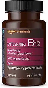 Elementos Vitamina B12 Methylcobalamin 5000 mcg - Producción de Energía Normal y Metabolismo, Sistema Inmune Apoyo - 2 Mes de Suministro, Bererías Sabored Lozenges, 65 Conde (Pack of 1)