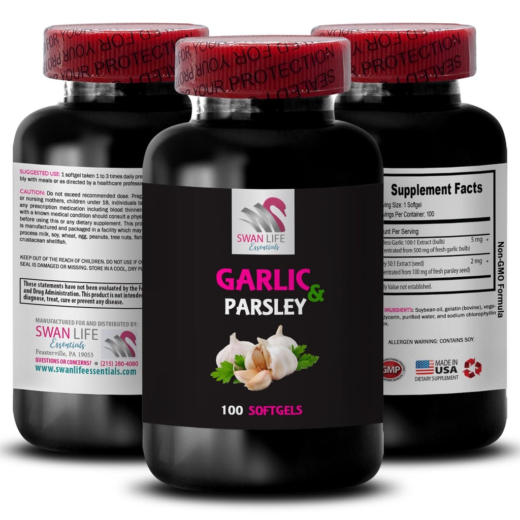 Garlic and Parsley ODORLESS - Garlic with Parsley Pills, Plant-Based Support, Organic odorless Garlic Parsley softgels, Herbal Supplement, odorless, Clean Lifestyle Choice 1B
