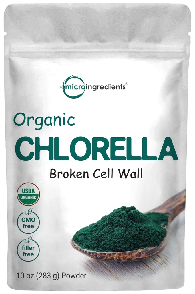 Micro Ingredientes Pólvora de Clorella orgánica, 10 onzas, Muro de células rotas, Rico en proteínas vegas y vitaminas, Raw, Bulk Premium Chlorella Suplemento, Vegan Friendly, Non-Irradiation
