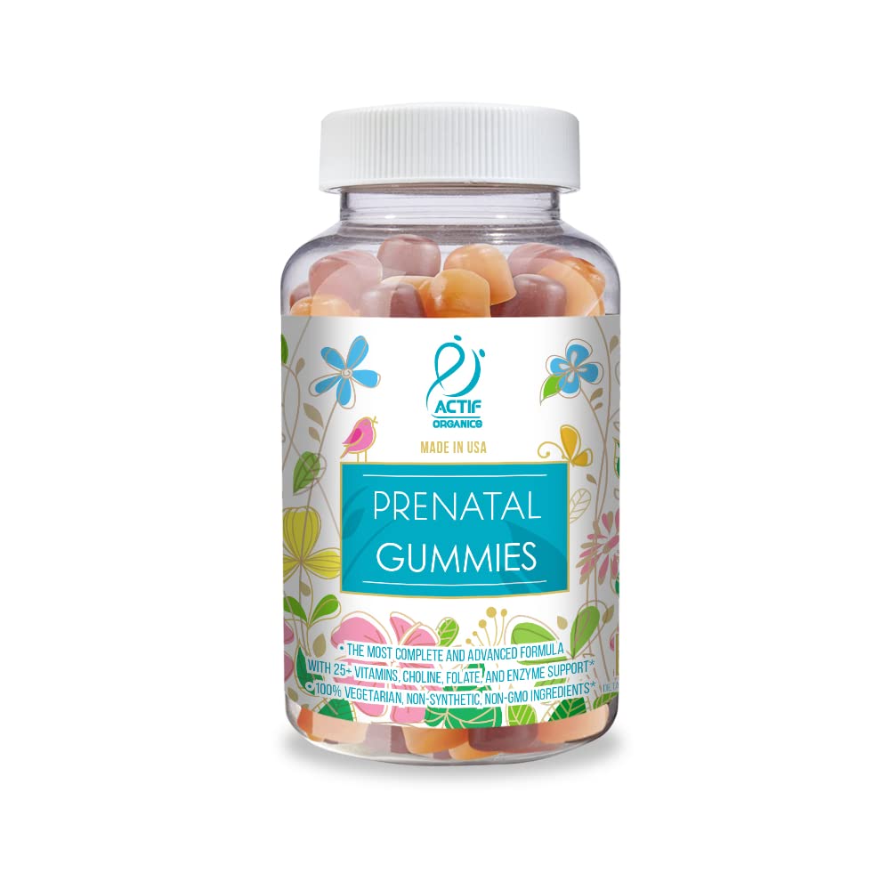 Actif Gummies prenatales con 25+ Vitaminas Orgánicas y Blend Orgánica Herbal - Non-GMO, 100% Vegetariano, 90 Conde, Made in USA