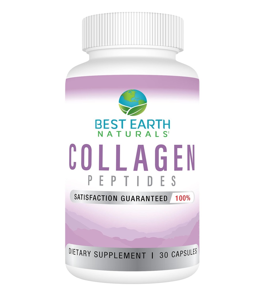 Best Earth Naturals Hydrolyzed Collagen Type I & III - Collagen Peptides Supplement for Women and Men to Support Hair, Skin, Nails, & Joints 30 Day Supply (30 Capsules)