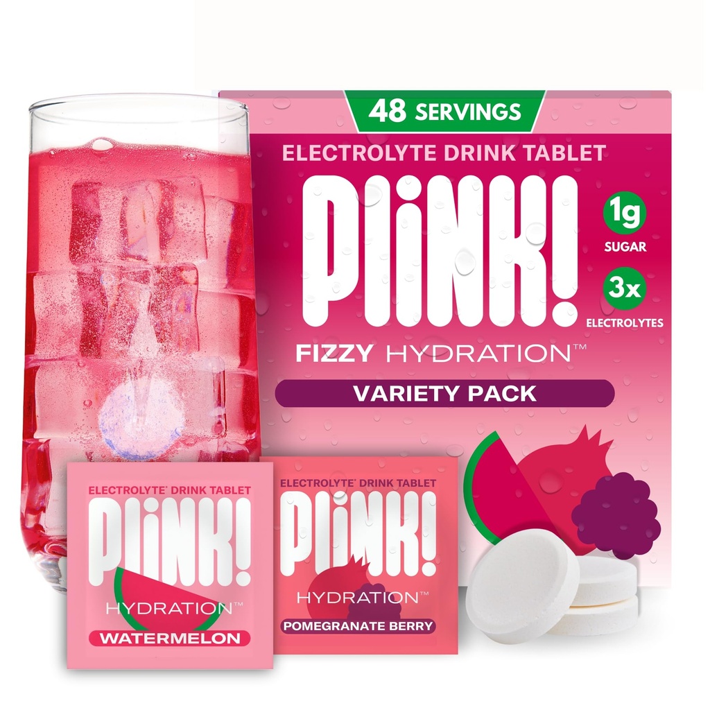 ¡Plink! Tablas de bebidas electrolíticas de Fizzy para hidratación diaria - 48ct Tablas de electrolitos + sodio, potasio, magnesio, bajo calorías, electrolitos de bajo azúcar