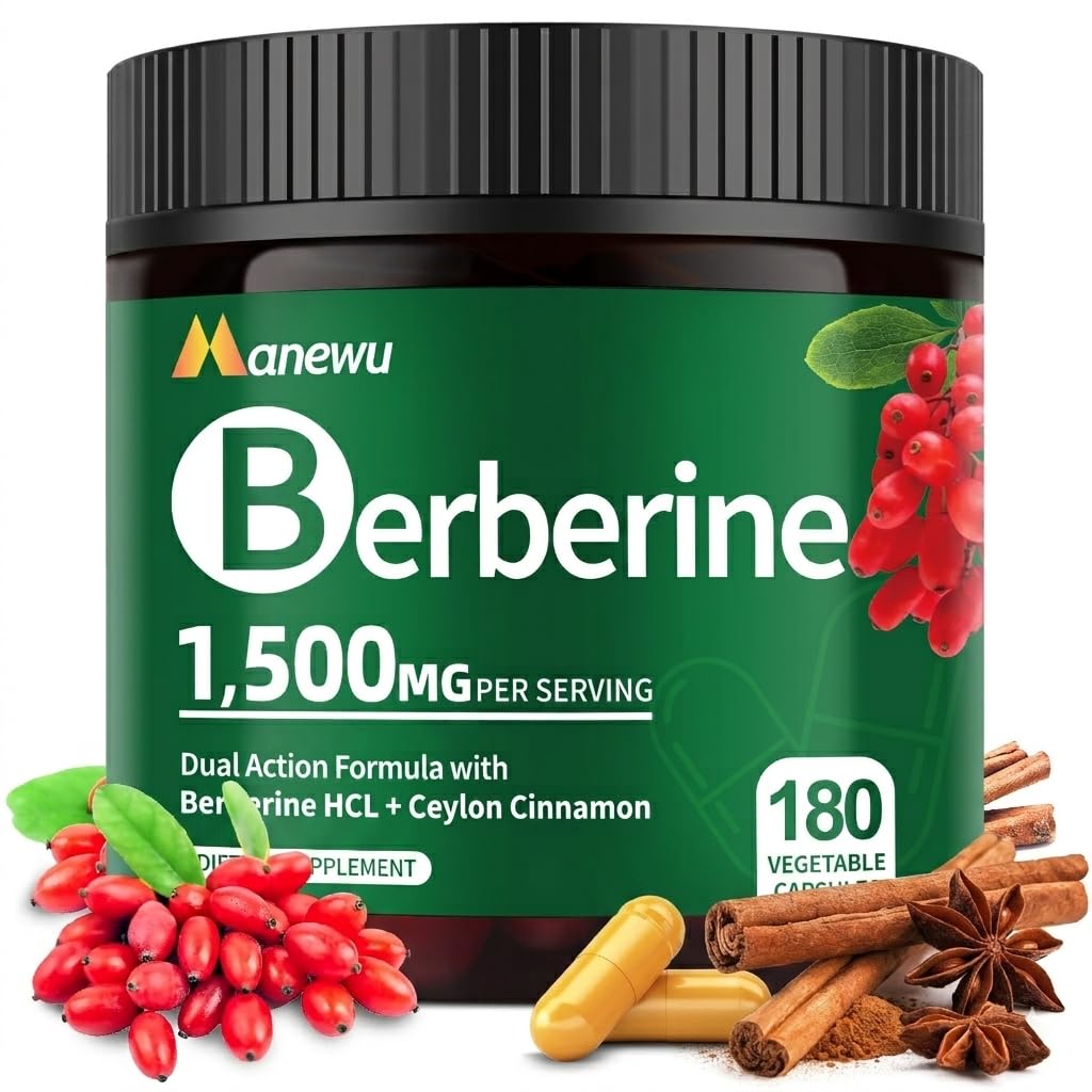 Berberine - High Absorption Berberine HCl 3-in-1 Capsules with Ceylon Cinnamon & Citrus Bergamot - Berberine Supplement 1500mg Complex - 180 Capsules - 90 Days Supply