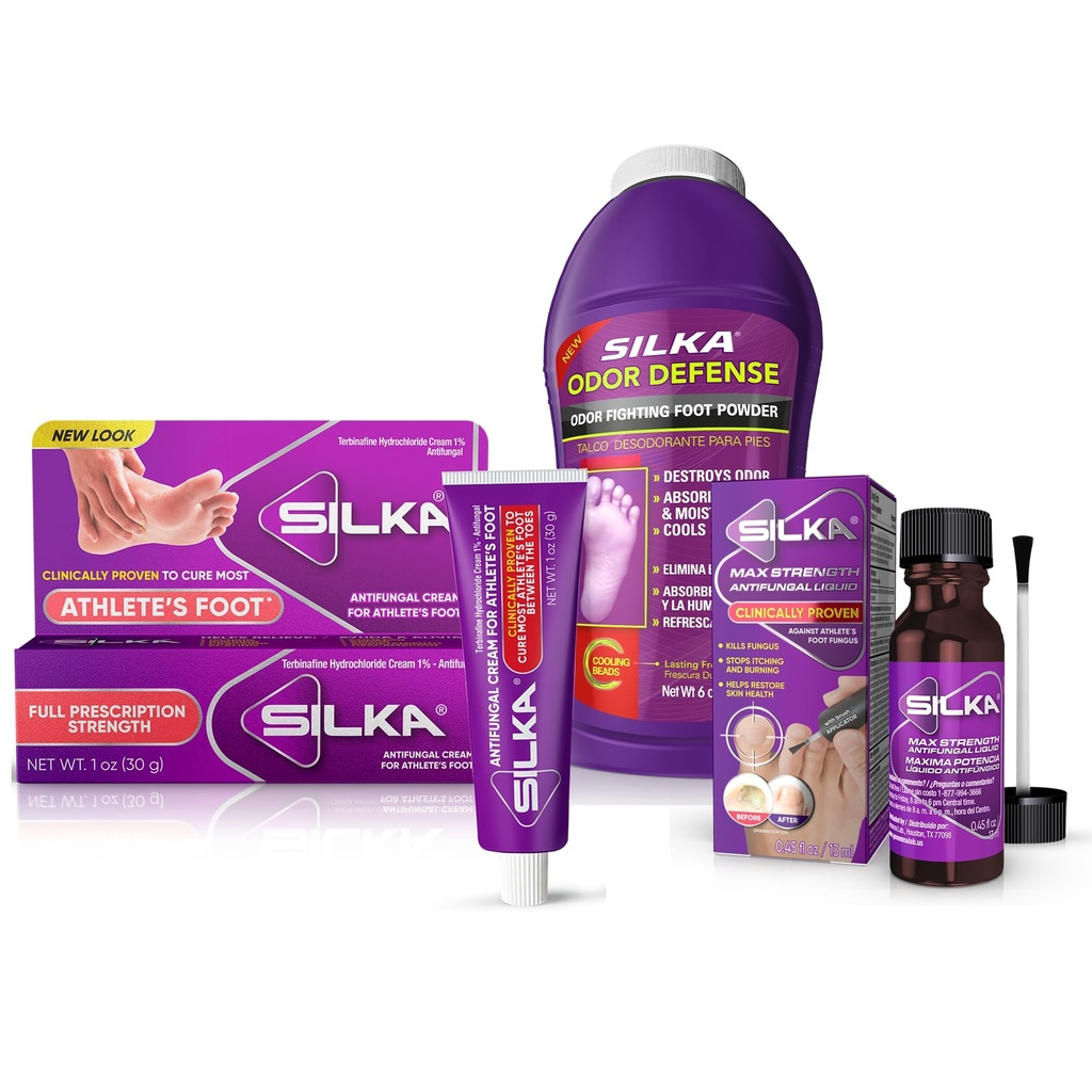 Silka Emergency Foot Care Kit, Max Strength Antifungal Liquid, Odor-Fighting Foot Powder, Antifungal Cream for Athletes Foot, Jock Itch, and Ringworm, Complete Solution for Healthy Feet