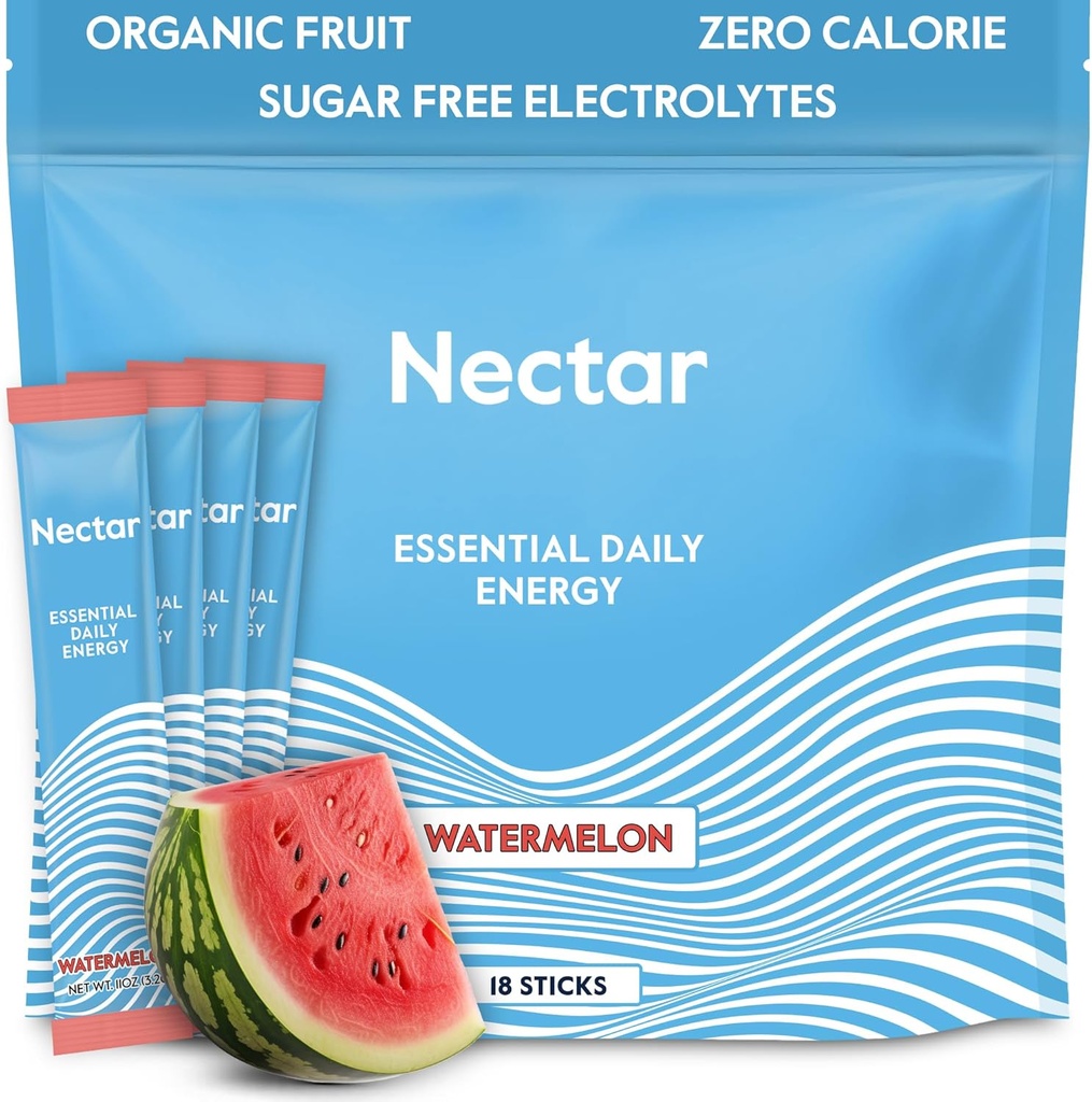 Nectar Energy Booster - Caffeine orgánica, B12 &amp; Electrolytes - Sugar Gratis " Cero Calorie - Café sano, bebida energética " Alternativa Soda - Hydration " Energy Supplement (Watermelon 18 Packets)